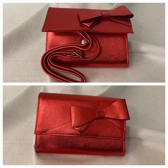 Handbags - NEW Shiny Red Clutch with Large Bow Purse NWOT